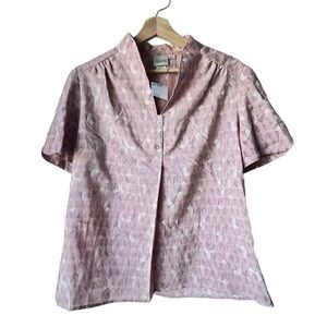 Women's Vintage blouse pink PYKETTES fronts short sleeve pink rose metallic 14.